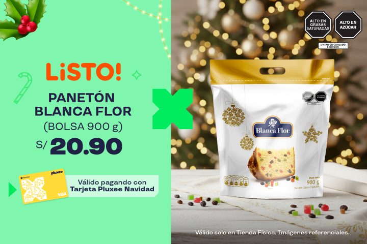 PANETÓN BOLSA BLANCA FLOR 900GR A SOLO S/20.90.